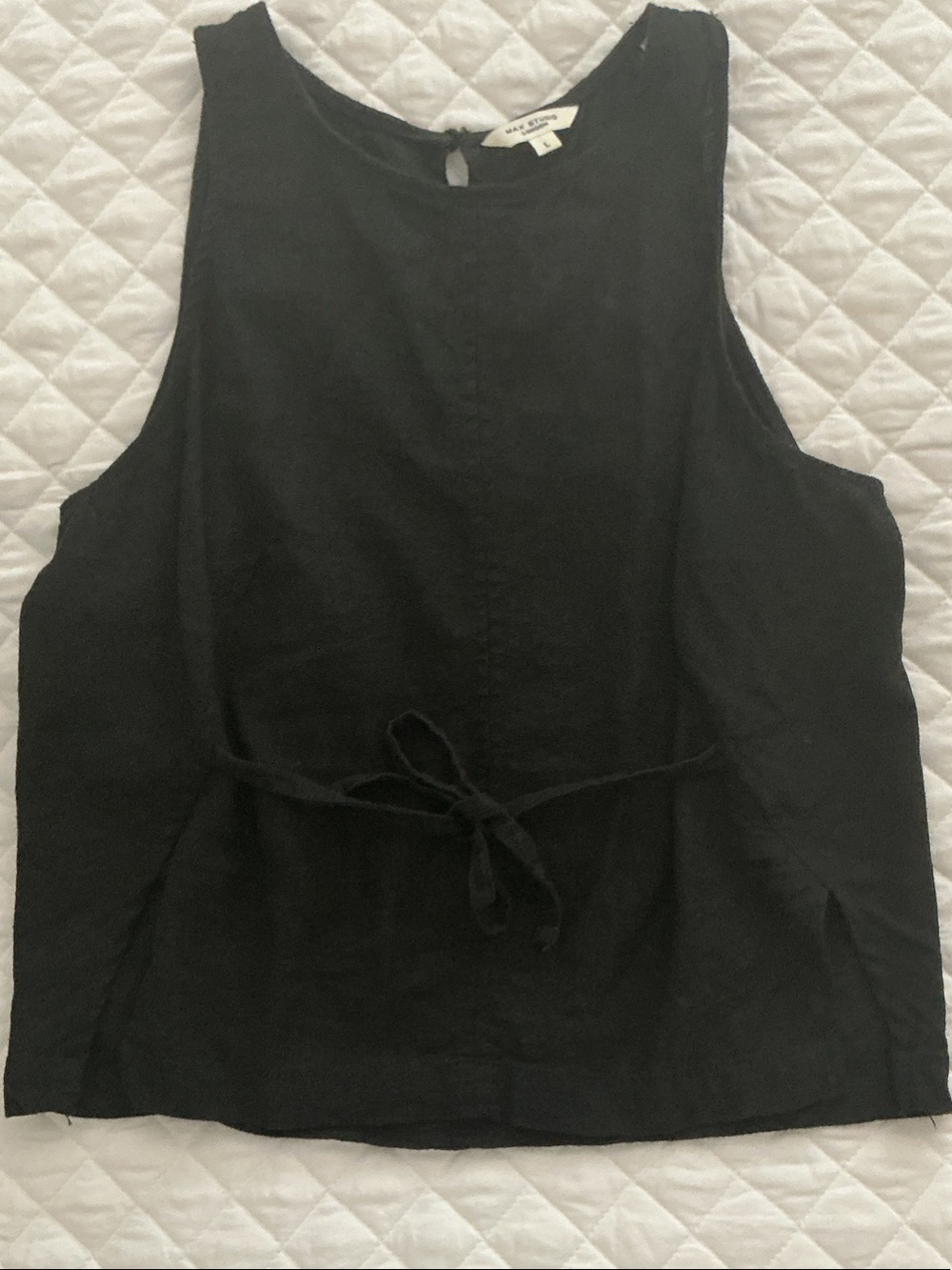Max Studio Black Linen Tie-Back Sleeveless Tank